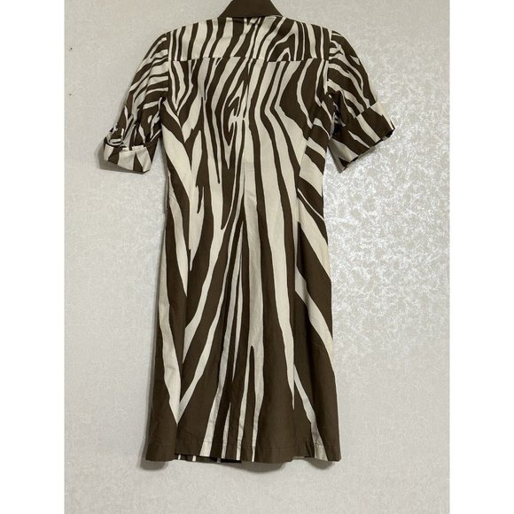 Antonio Melani Olive & White Zebra Animal Print Dress Short Sleeve Knee Length 0 - Picture 2 of 6